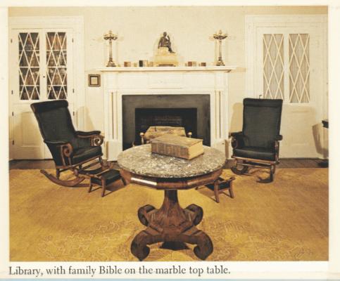 Orlando Brown House Library, with family Bible on the marble top table