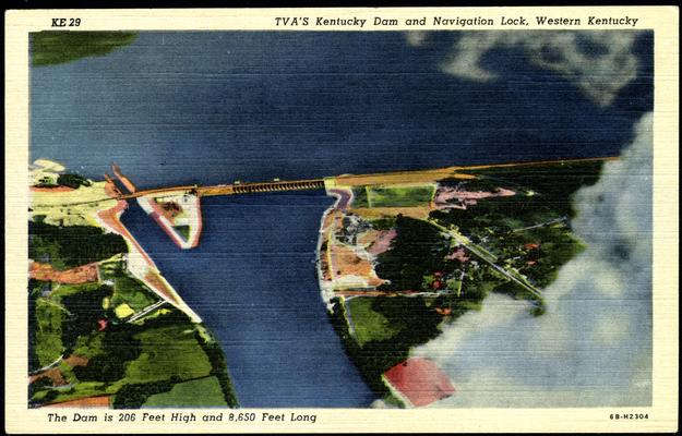 TVA's Kentucky Dam and Navigation Lock. The Dam is 206 Feet High and 8,650 Feet Long. [Aerial View]