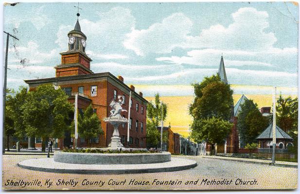 Shelby County Court House, Fountain and Methodist Church