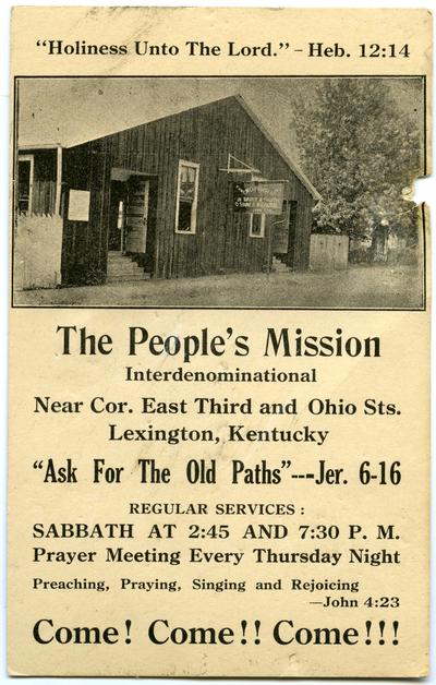 The People's Mission - Interdenominational - Near Cor. East Third and Ohio Sts