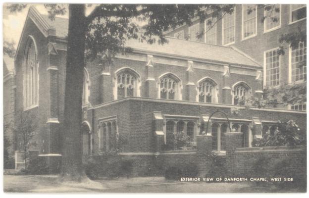 Exterior view of DanForth Chapel, West Side. (Printed verso reads: 