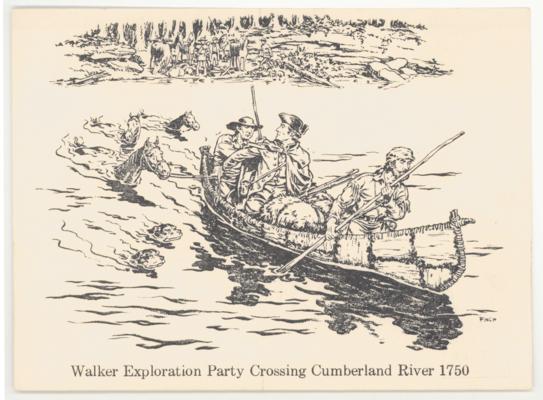 Walker Exploration Party Crossing Cumberland River 1750. [Drawing] (Handwritten notation on verso: 