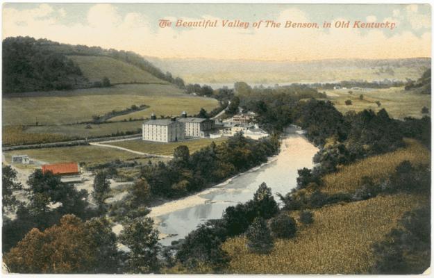 The Beautiful Valley of The Benson in Old Kentucky. [Distillery In Center]