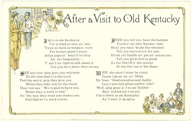 After a Visit to Old Kentucky [Four Verse Poem, Author Unknown]