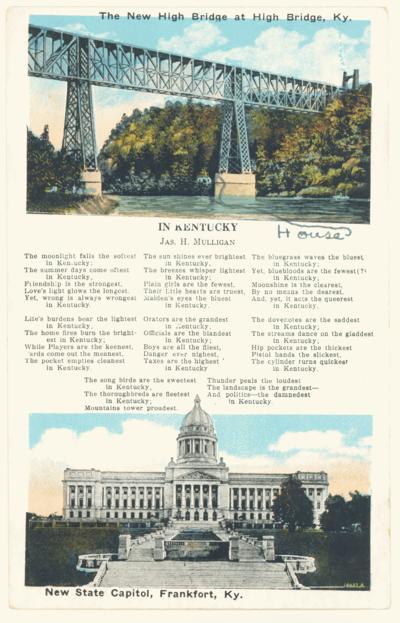 The New High Bridge Over Kentucky River - State Capitol, Frankfort, KY. - In Kentucky [Seven Verse Poem by James H. Mulligan]