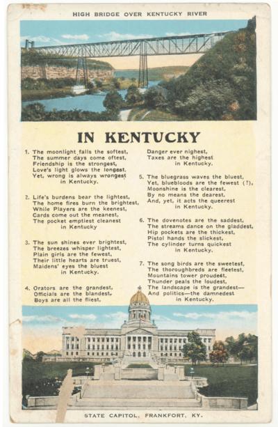 High Bridge Over Kentucky River - State Capitol, Frankfort, KY. - In Kentucky [Seven Verse Poem by James H. Mulligan]