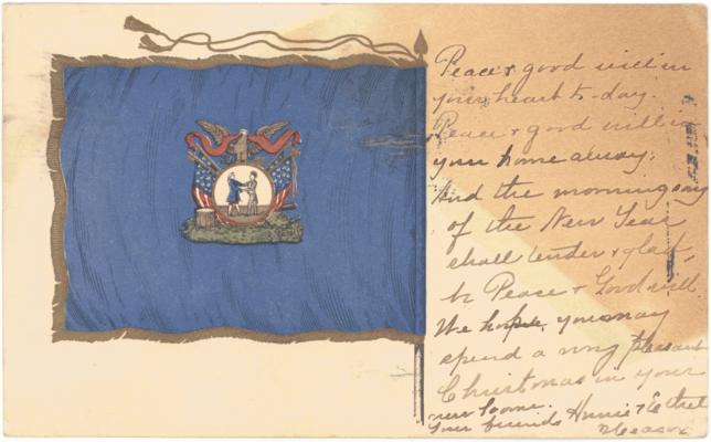 [Early version of the Kentucky State flag on a blue background.]