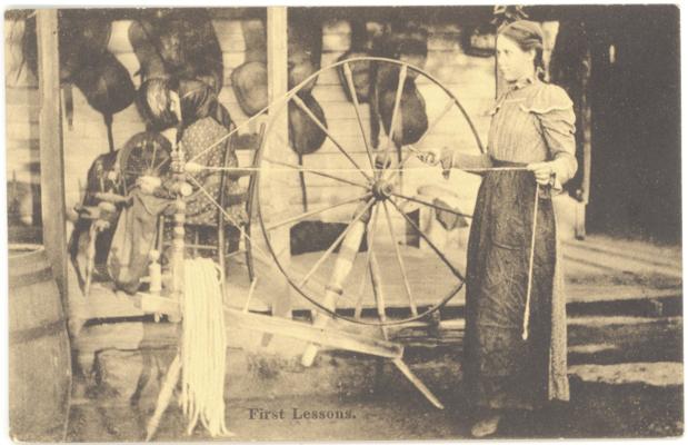 First Lessons. [A woman spinning yarn]