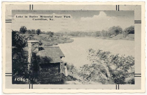 Lake in Butler Memorial State Park [Scalloped edges] (Postmarked 1940)