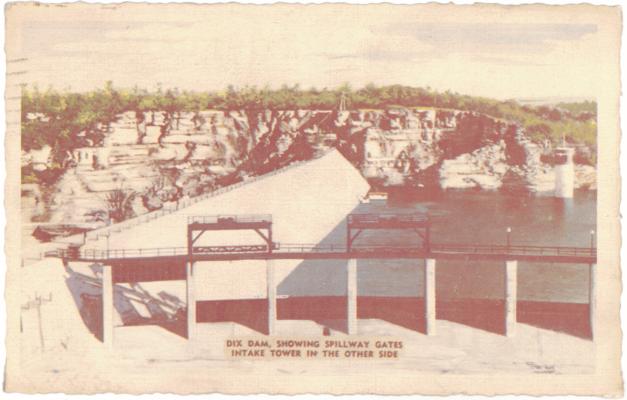 Dix Dam, Showing Spillway Gates, Intake Tower In The Other Side (Printed verso reads: 