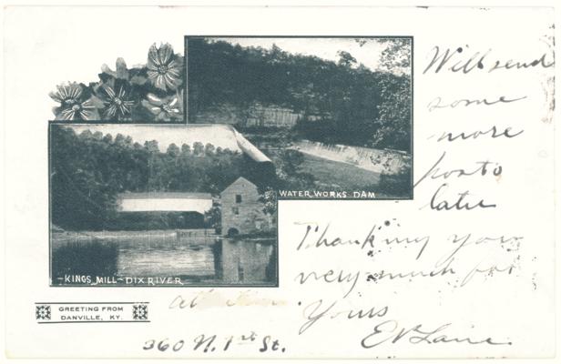 Water Works Dam, Kings Mill - Dix River (Postmarked 1906)
