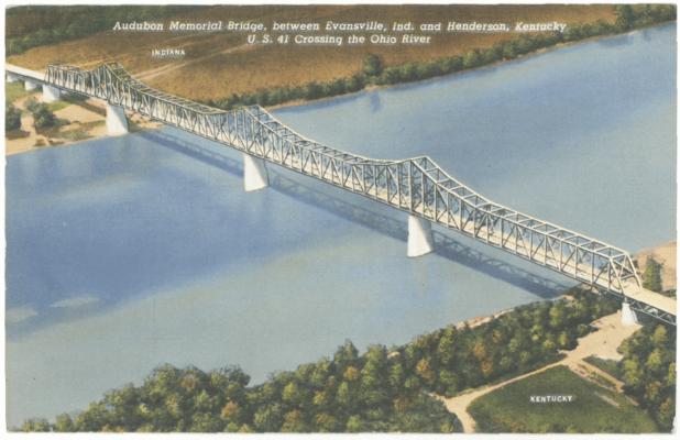Audubon Memorial Bridge, between Evansville, Ind. and Henderson, Kentucky. U.S. 41 Crossing the Ohio River. (Printed verso reads: 