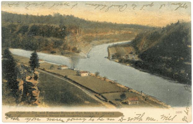 Union of Dix and Kentucky Rivers at High Bridge, Ky., showing Garrard, Mercer & Jessamine Counties