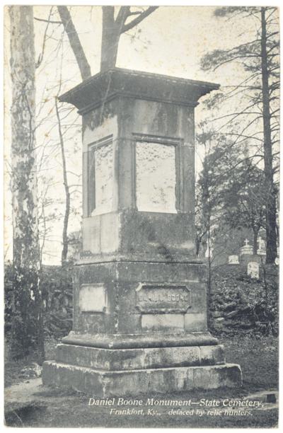 Daniel Boone Monument - State Cemetery, Frankfort, Ky., defaced by relic hunters