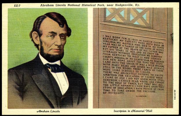 Abraham Lincoln National Historical Park. [Image of Lincoln - Inscription in Memorial Hall.]