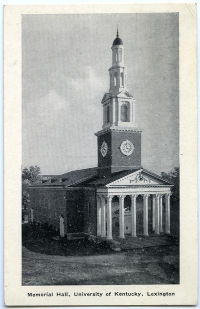 Memorial Hall, University of Kentucky. (Printed verso reads: 