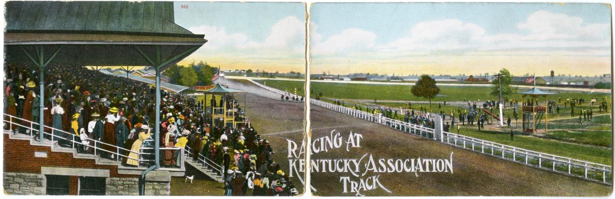 Racing At Kentucky Association Track. [Two Conjoining Cards.]
