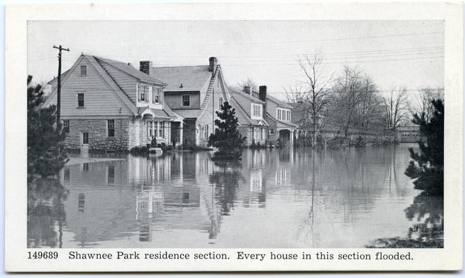 Souvenir Post Cards, Louisville Flood Scenes, January, 1937. Shawnee Park residence section. Every house in this section flooded