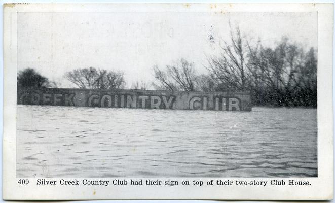 Souvenir Post Cards, Louisville Flood Scenes, January, 1937. Silver Creek Country Club had their sign on top of their two-story Club House