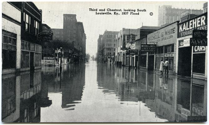 Third and Chestnut, looking South. 1937 Flood. 2 copies