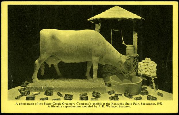 A photograph of the Sugar Creek Creamery Company's exhibit at the Kentucky State Fair, September, 1932. A life-size reproduction modeled by J.E. Wallace, Sculptor