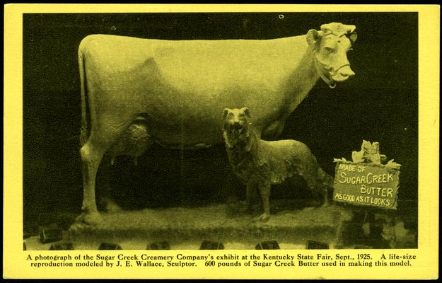 A photograph of the sugar Creek Creamery Company's exhibit at the Kentucky State Fair, Sept. 1925. A life-size reproduction modeled by J.E. Wallace, Sculptor. 600 pounds of Sugar Creek Butter used in making this model