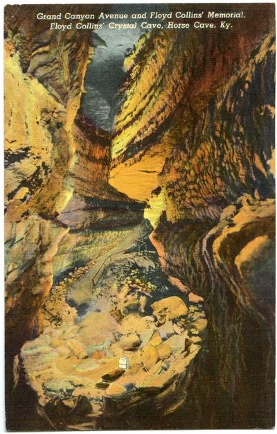 Grand Canyon Avenue and Floyd Collins' Memorial, Floyd Collins' Crystal Cave, Horse Cave, Ky. (Printed verso reads: 