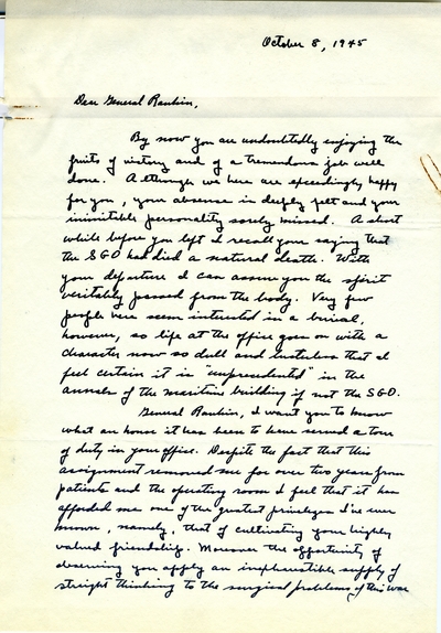 Letter from Major B. Gordon Halcomb[?], Washington, District                                 of Columbia, to Fred W. Rankin, M.D