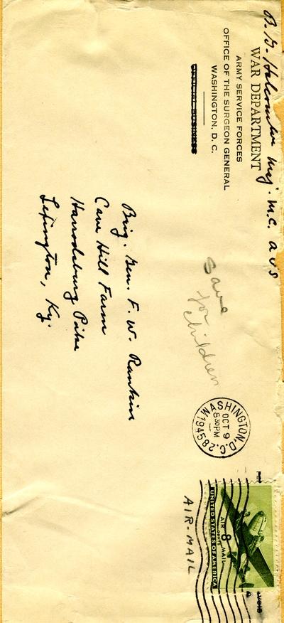 Letter from Major B. Gordon Halcomb[?], Washington, District                                 of Columbia, to Fred W. Rankin, M.D