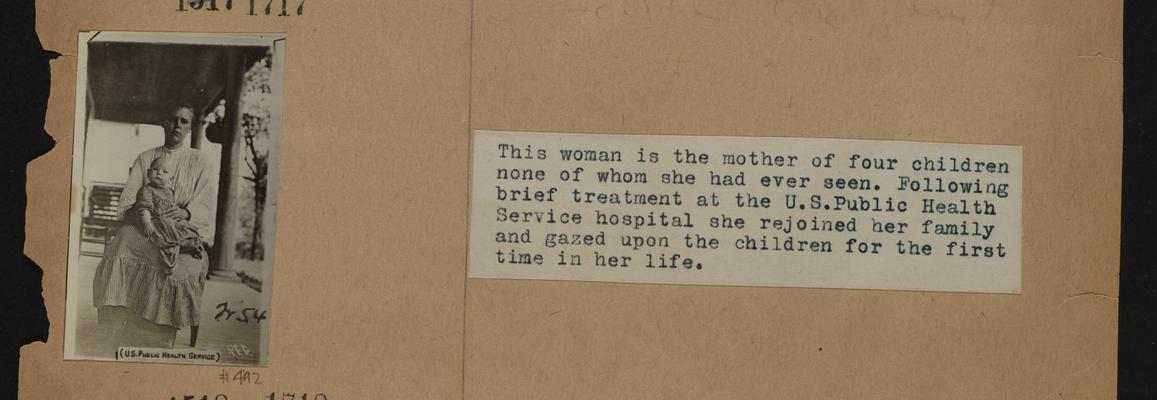 This woman is the mother of four children none of whom she had ever seen. Following brief treatment at the U.S. Public Health Service hospitalshe rejoined her family and gazed upon the children for the first time in her life