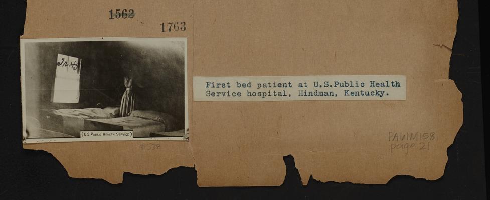 First bed patient at U.S. Public Health Service hospital; Hindman, Kentucky