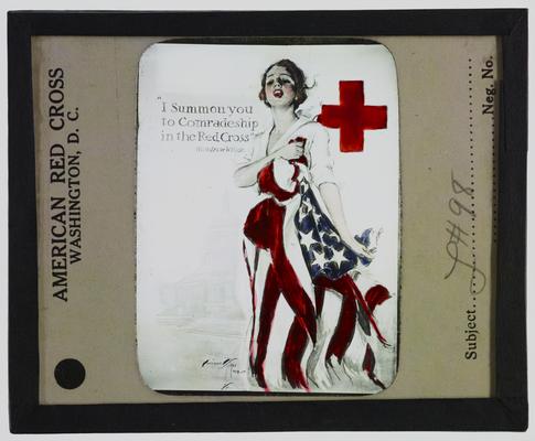 American Red Cross poster; slogan reads: I summon ou to comradeship in the Red Cross -Woodrow Wilson