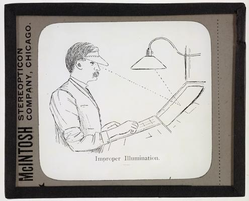 Drawing illustrationg Improper Illumination, made by McIntosh Stereopticon Company, Chicago