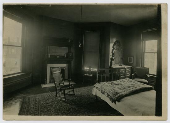 Lexington, Kentucky- Linda Neville's bedroom: At 722 Weset Main St., Lex., Ky... The bed is the brass bed hat my father bought for my sister Mary Neville after she reported that at Bryn Mawr College in Denbigh Hall a brass bed was hought to be very fine! -Linda Neville, June 12, 1957