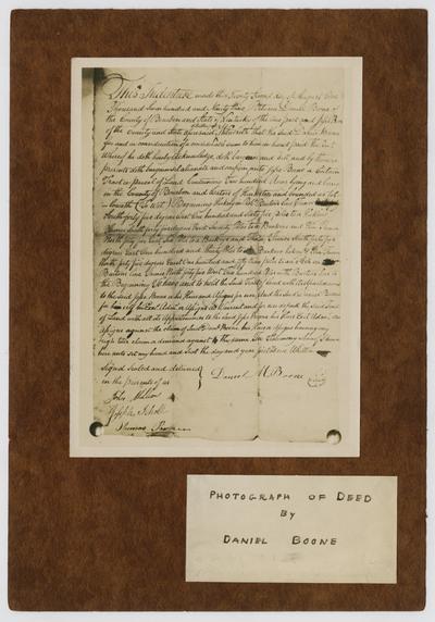 Photograph of a Deed by Daniel Boone, original deed from 1799