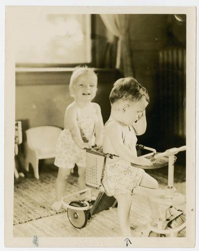 David Devary in the push cart at the Arthur Sunshine Home in Summit, New Jersey. D.D. enterted that home when he was about ten months old