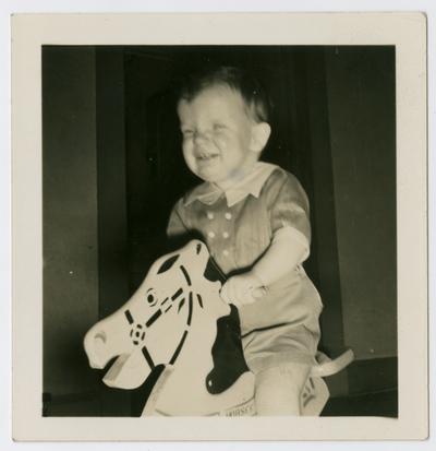David Devary on a hobby horse at the Arthur Sunshine Home in Summit, New Jersey