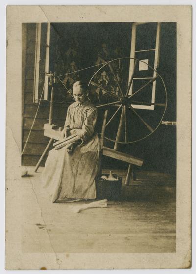 Female, unknown: Aunt Leah who cards, spins, and weaves as well as plays the dulcimer