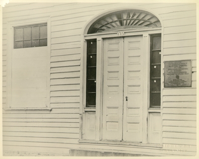 The Ephraim McDowell House Danville, Kentucky renovation of the exterior door and plaque by the Works Progress Administration.  Photos by the WPA with handwritten description on back of photo. 8x10