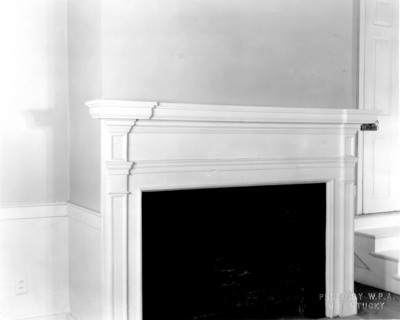 Interior view of the parlor of the Ephraim McDowell House after renovation by the WPA. Photos by the WPA with handwritten description on back of photo. 8x10