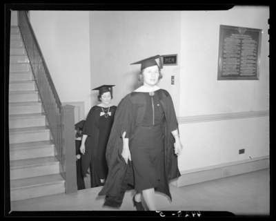 Commencement Exercises (1940 Kentuckian) (University of                             Kentucky); graduates walking up a staircase