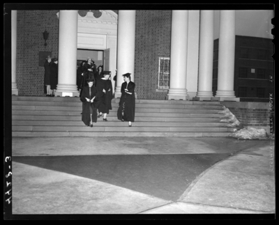 Commencement Exercises (1940 Kentuckian) (University of                             Kentucky); graduates exiting building