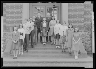 Test Pupils, North Middletown School; club members, group                             portrait in front of building