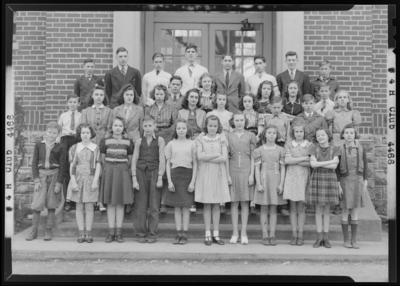 4-H club, North Middletown School; club members, group portrait                             in front of building
