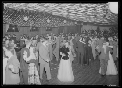 Dance, North Middletown School; view of dancers on the dance                             floor and band (Blue & White) playing