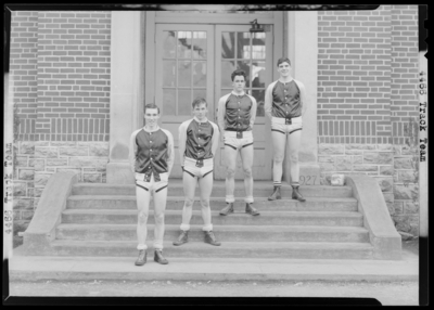 Track Team, North Middletown School; team group portrait, team                             members standing in front of building