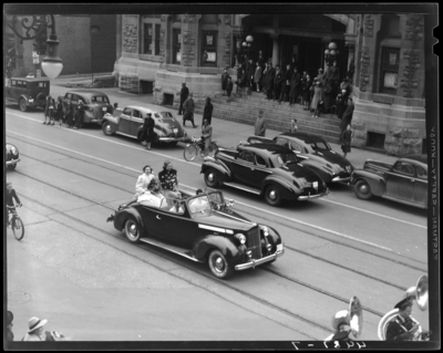 May Day Exercises, (1941 Kentuckian) (University of Kentucky);                             cars in the parade route