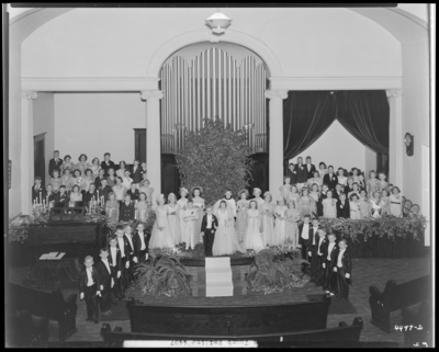 Tom Thumb Wedding; North Middletown; interior of church, wedding                             party gathered around the alter