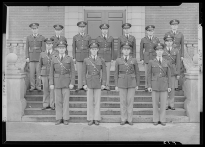 Military Company G, (1941 Kentuckian) (University of Kentucky);                             exterior library steps; group portrait of men in uniform