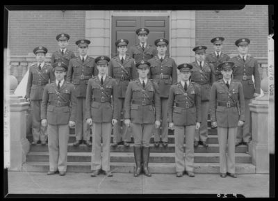 Military Company I, (1941 Kentuckian) (University of Kentucky);                             exterior library steps; group portrait of men in uniform